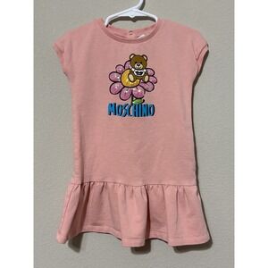 Moschino Teddy Bear Toddler Girls 2T Ruffle Bottom Pink Dress Sequin Flower